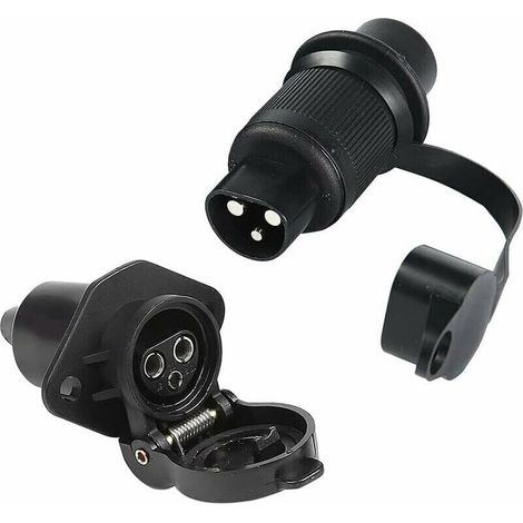 Prise Remorque 3 Broches et Fiche pour Remorque 12V, Prise Électrique 3 Broches Femelle Connecteur Prise Attelage Remorque Male 3 Broches Étanche pour Machines Agricoles, Camions, Bateaux (1/5)