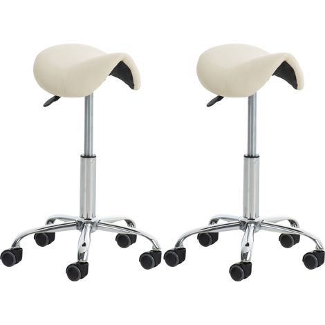 Juego de 2 taburetes de trabajo para consultorios médicos y salones de estética de metal cromado con asiento de PVC crema 100007008 (1/5)
