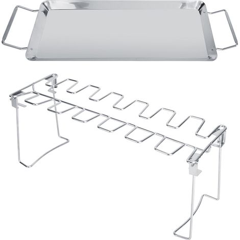 Grille de barbecue en acier inoxydable, réchaud de cuisson pour poulet en camping et pique-nique. (1/4)
