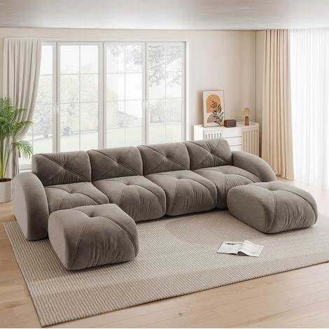 MODFU – Divano modulare senza telaio in ciniglia con schiuma 32D, ideale per salone relax, carico 200 kg per seduta – Taupe (1/5)