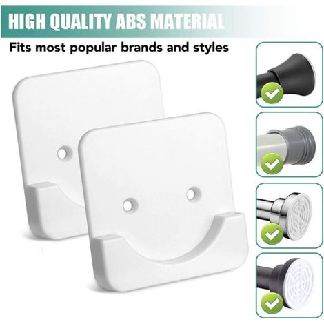 Supports de tringle à rideau de douche blancs (paquet de 2), sans perçage, avec vis, supports de tringle à rideau de douche muraux, adaptés aux salles de bains, chambres, balcons, tringle à rideau de (1/4)
