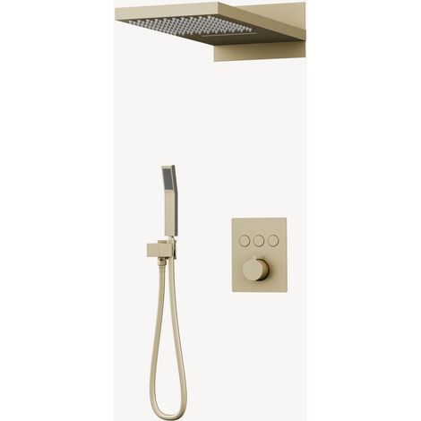 Conjunto de ducha termostática con efecto cascada Oro cepillado - Linosa