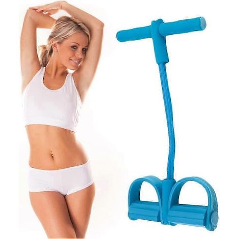 2 appareils de musculation pour abdominaux, corde de traction élastique à 4 tubes avec pédale, pour le fitness, les étirements, l'amincissement et le yoga (bleu). (1/5)