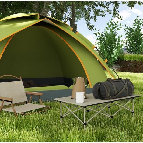 Table de camping pliante 95x55x50 cm kaki en aluminium avec plateau roulant, légère et stable (1/5)