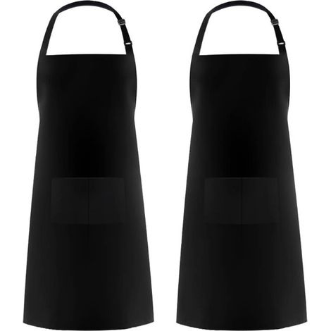 Set mit 2 Küchenschürzen für Damen und Herren, Küchenschürze mit 2 Taschen für Grill, verstellbare Gartenschürze für Erwachsene (schwarz) (1/4)