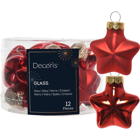 Adornos para árbol de Navidad, estrellas de cristal, rojas, 4,5 x 4 cm, 12 unidades (1/3)