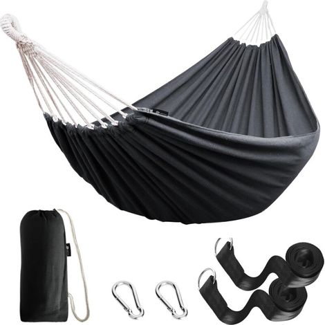 Outdoor Camping Hammock Portable Outdoor Canvas Lightweight with Tree-Friendly Straps Carrying Bag Perfect for Hiking in Garden, Balcony, Patio, Beach