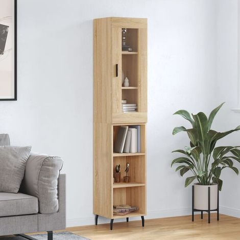 Buffet de Rangement haut Chêne sonoma 34,5x34x180 cm Bois d'Ingénierie, Design Moderne, pour salon et salle à manger (1/5)