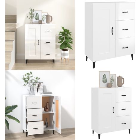 Sideboard Hochglanz-Weiß 69,5x34x90 cm Holzwerkstoff - Schreibtisch - Wohnzimmermöbel - Sideboard - Regal - Weißer Sideboard - Home & Living (1/5)