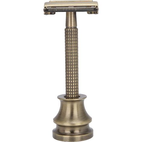 Rasoir de sécurité vintage en cuivre avec base dorée - Outil de rasage barbe - 3 couleurs (1/5)