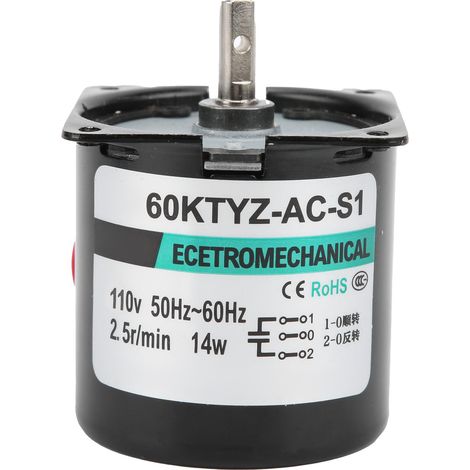 Moteur synchrone AC 14W aimant permanent basse vitesse 2 sens haute torsion arbre central XD60KTYZ 2,5 tr/min AC110V (1/5)