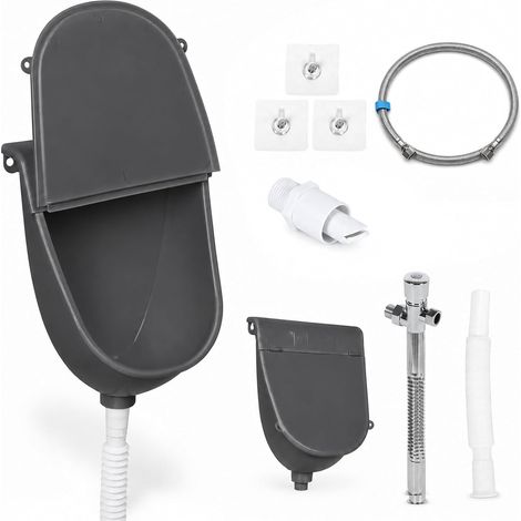 Urinoir mural sans eau avec couvercle, urinoir mural pour homme sans perçage, urinoir en plastique résistant aux éclaboussures avec valve de chasse et tuyau de vidange, urinoir inodore pour (1/5)