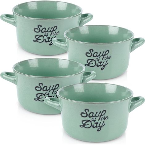 SIAKI Collection  Tasses à soupe en céramique - lot de 4 - Bols à bouillon verts 600 ml (1/5)