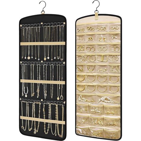 Organisateur de Bijoux à Suspendre, Rangement Boucle d'oreille avec Cintre Rotatif à 360 Degrés, Rangement Bijoux, Double Face avec Crochets en Métal (1/5)