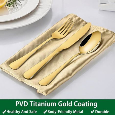 Fourchette De Table - Inoxydable Doré - Pour Repas Familiaux Mariages Et Événements - 12 Pièces (1/5)