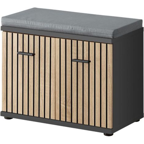 Meuble de Rangement avec Coussin "Marco" 60cm Naturel & Gris (1/5)