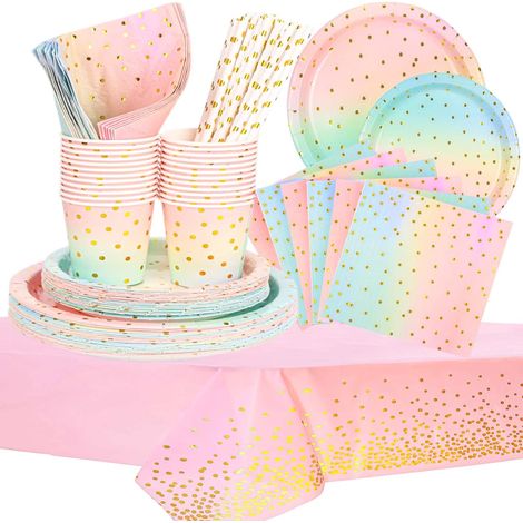Set anniversaire 121 pièces, assiettes, gobelets et serviettes en carton (1/5)