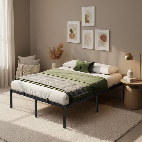 Vasagle – Lit double 140 x 190 avec rangement sous le sommier – Cadre métallique robuste – Montage rapide – Design moderne noir