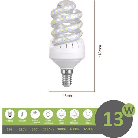 Lampadina led E14 13w tortiglione vortice luce spirale attacco piccolo bianca fredda naturale calda Naturale 4000k (1/3)