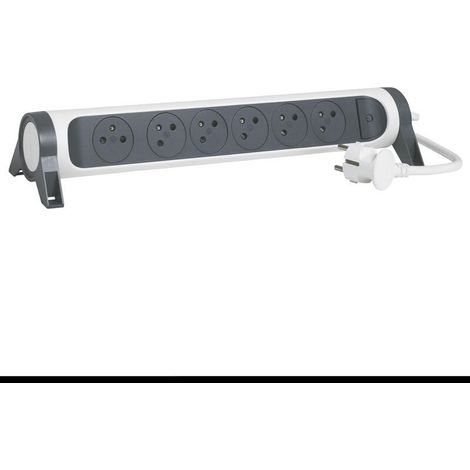 Rallonge multiprise 6 prises 2P+T 16A 230V bloc rotatif cordon 3m - Blanc/gris (1/2)