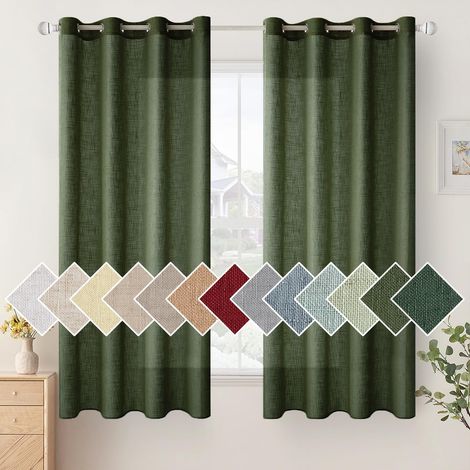 Lot de 2 Rideaux en Lin Translucides Voilage à Oeillets Rideaux et Draperies Intérieurs Modernes pour Chambre Fenêtre Salon Coucher 140x145 cm Gris Clair (1/5)