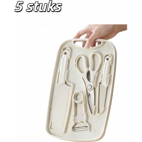 Ensemble préparation purée bébé 5 pièces blanc cassé, planche à découper, couteau, râpe, ciseaux, pratique pour camping et repas enfant (1/5)