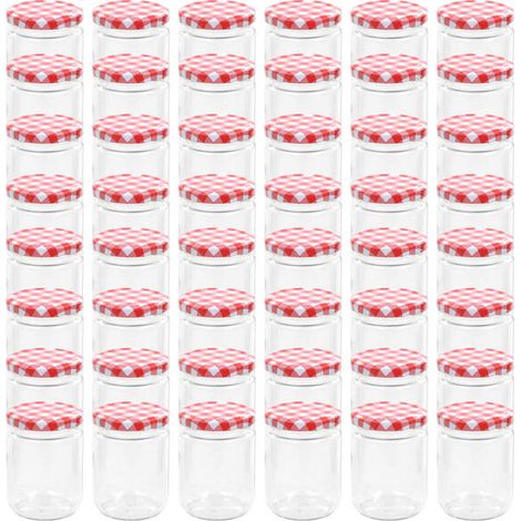 48 pots à confiture, avec couvercles blancs et rouges, en verre, 230 ml chacun. (1/5)