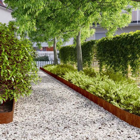 Bordure de Pelouse en Acier Corten Patiné Rouillé pour Jardin et Allée 15 x 103 cm Lot de 10 - PANGIVO (1/5)