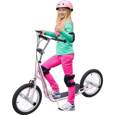 Trottinette patinette Grandes Roues pneumatiques Ø 41 cm avec pegs Rose