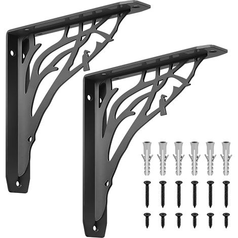 Black Wall Shelf Brackets, Wall Shelf Brackets, Vintage Wall Shelf Brackets, Metal Wall Shelf Brackets for Furniture, 200 x 200 x 40 mm (1/5)