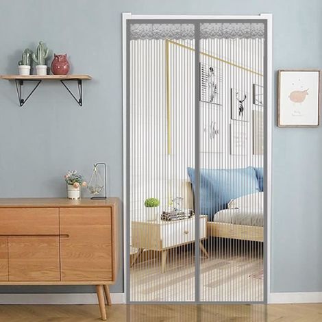 Rideau de Porte Magnétique Anti Moustiques 210x100cm - Moustiquaire Facile à Installer - Gris (1/4)