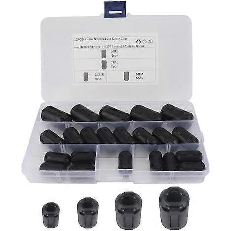 22 pièces / paquet 3,5 mm/5 mm/7 mm/9 mm Anneau de démagnétisation anti-interférences Anneau de ferrite Clip de câble Noyau Filtre anti-parasitage( ) (1/5)
