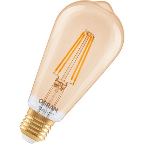 OSRAM Lampe LED  SMART+, E53, 6 W, 2 400 K, E27, Edison, Filament, Or, intensité variable, contrôlable via application ou assistant vocal, compatible Matter