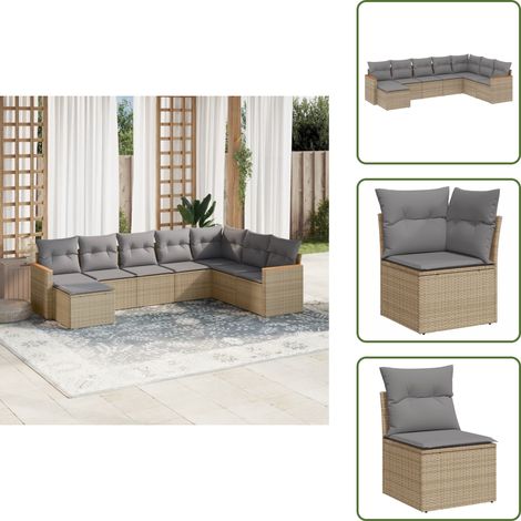 8-tlg. Garten-Sofagarnitur mit Kissen Beige Poly Rattan - Gartenmöbel - Esszimmergarnituren - Outdoor-Lounge - Rattanmöbel - Gartensorte (1/5)
