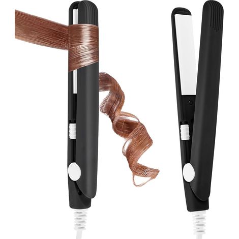 Mini Fer à Lisser,Lisseur Boucleur Cheveux 2 en 1,Tension Universelle 110-220V - Chauffage express en 10 secondes, Adapté à tous types de cheveux, idéal pour la maison ou le salon, Noir (1/5)