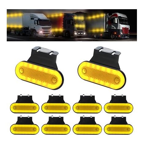Feux de Gabarit LED avec Supports en Caoutchouc 12-24V Feux de Position Latéraux 20 LED Latérale Avertissement Lumière pour Remorque Voiture Véhicule Camion Van (Ambre) (1/5)