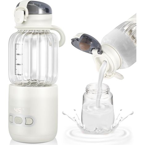 Portable Baby Bottle Warmer, 400ml Car Water Heater, Visual Baby Food Warmer with Temperature Control for Outdoor Travel, Adjustable Temperature from 37°C to 55°C (White)
