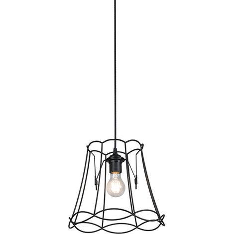 QAZQA granny frame - Suspension - 1 lumière - Ø 300 mm - Noir - Rétro - éclairage intérieur - Salon I Chambre I Cuisine I Salle à manger