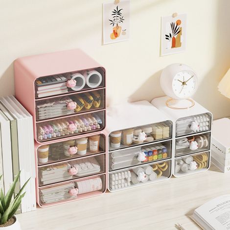 Kosmetikaufbewahrungsbox, Schubladenkorb für Beauty- und Hautpflegeprodukte, unverzichtbar für Studentenzimmer, Schreibtisch-Organizer, kleines weißes Hasenmotiv (1/5)