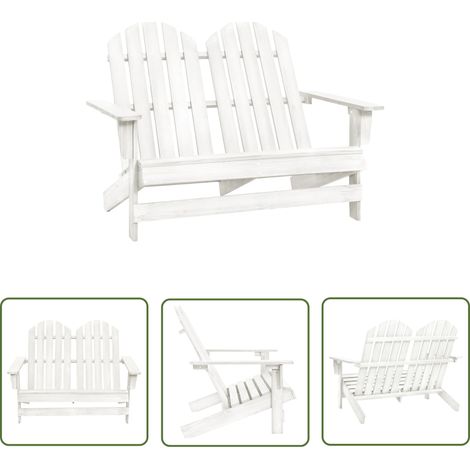The Living Store Chaise de jardin Adirondack 2 places bois de sapin massif blanc - Chaises De Jardin - Chaises Adirondack - Mobilier De Jardin - Chaise Extérieure - Chaise En Bois (1/5)