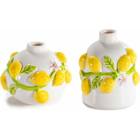 Vasetti in porcellana con decori limoni in rilievo, set da 6 pezzi, Ø 8,5 cm x 9,5 H