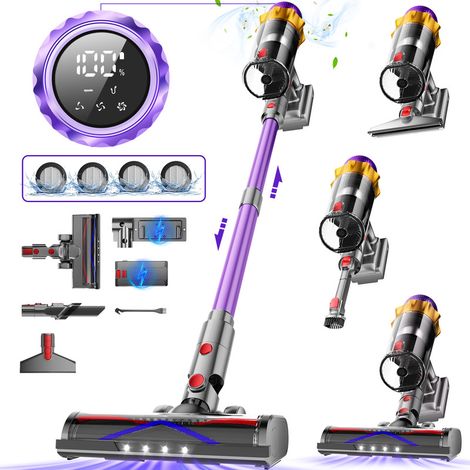 Aspiradora sin cable morada – 65000 Pa – 70 min de autonomía – 3 velocidades – pantalla táctil – diseño autoportante – depósito de 1,8 L – apta para pelos de mascotas – escoba eléctrica potente (1/5)
