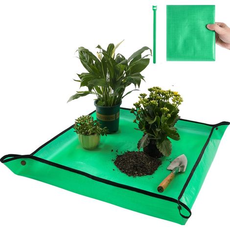 Tappetino per piante da interno, 100 cm x 100 cm, impermeabile, per piante grasse, vaso quadrato, con tappetino per la pulizia integrato.