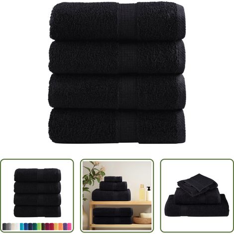 vidaXL Waschhandtuch Schwarz - Premium Waschhandtücher SOLUND 4 Stück Schwarz 30x30 cm 600 g/m² (1/5)