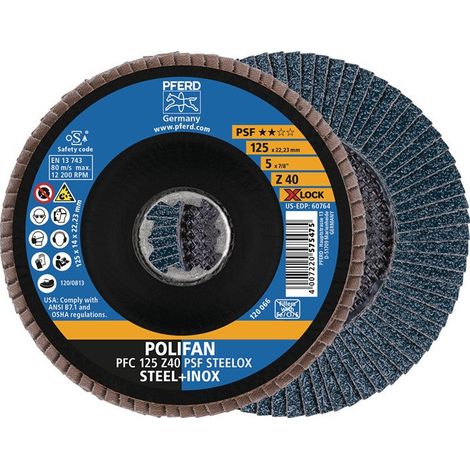Disco de láminas X-LOCK PSF Z STEELOX D.125 mm granulación 40 cuerno INOX cónico (por 10)