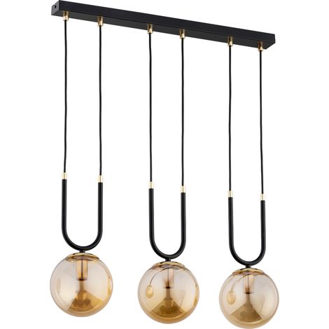 Suspension barre noir-or verre ambré 3xE14 GEMMA Alfa (1/3)