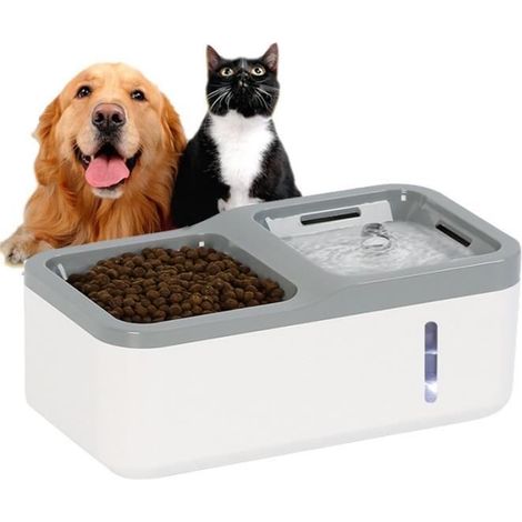 Distributeur Eau pour Chat, 2 en1 Fontaine A Eau et Nourriture Chat Chien Automatique Super Silencieux,1.5L stockge pour Chats (1/4)