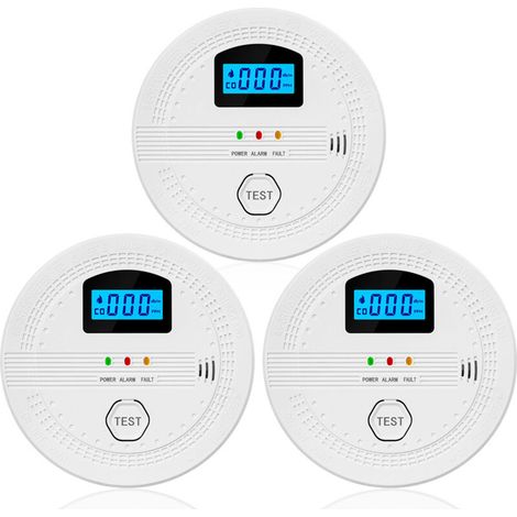 Jeffergarden Détecteur de Fumée et de Monoxyde de Carbone 2 en 1 - 3 Packs avec Affichage LCD, Alarme Sonore et Lumineuse Intelligente, Avertissement de Batterie Faible pour Maison, Bureau, Garage (1/4)