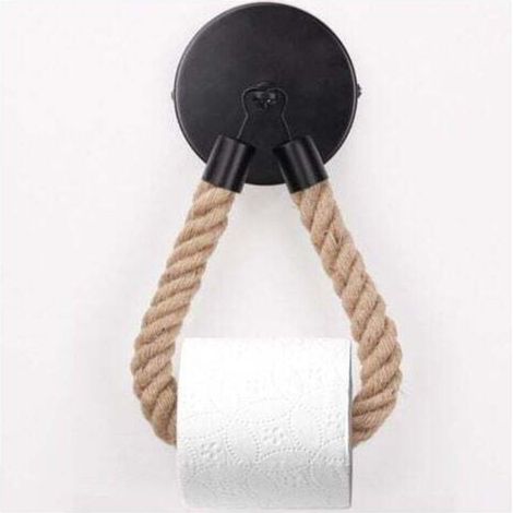 Toilet paper holder, towel holder made of hemp rope for bathroom and kitchen, bathroom paper holder, toilet paper holder (black) MUMU