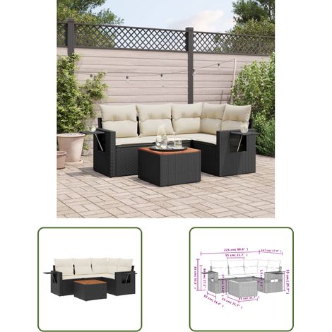 The Living Store 5-tlg. Garten-Sofagarnitur mit Kissen Schwarz Poly Rattan - Gartenmöbel - Esszimmergarnituren - Outdoor Möbel - Lounge Set - Rattan Gartenmöbel